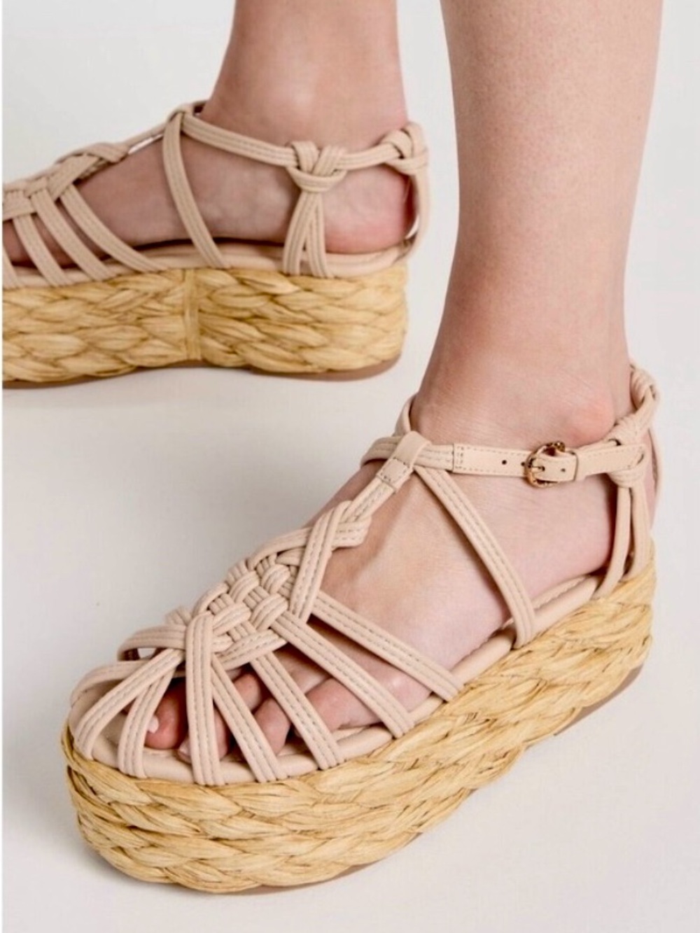 Ulla Johnson Viola Knotted Leather Platform Sandals Cream Size 7.5 (EU 37.5) - Picture 1 of 11